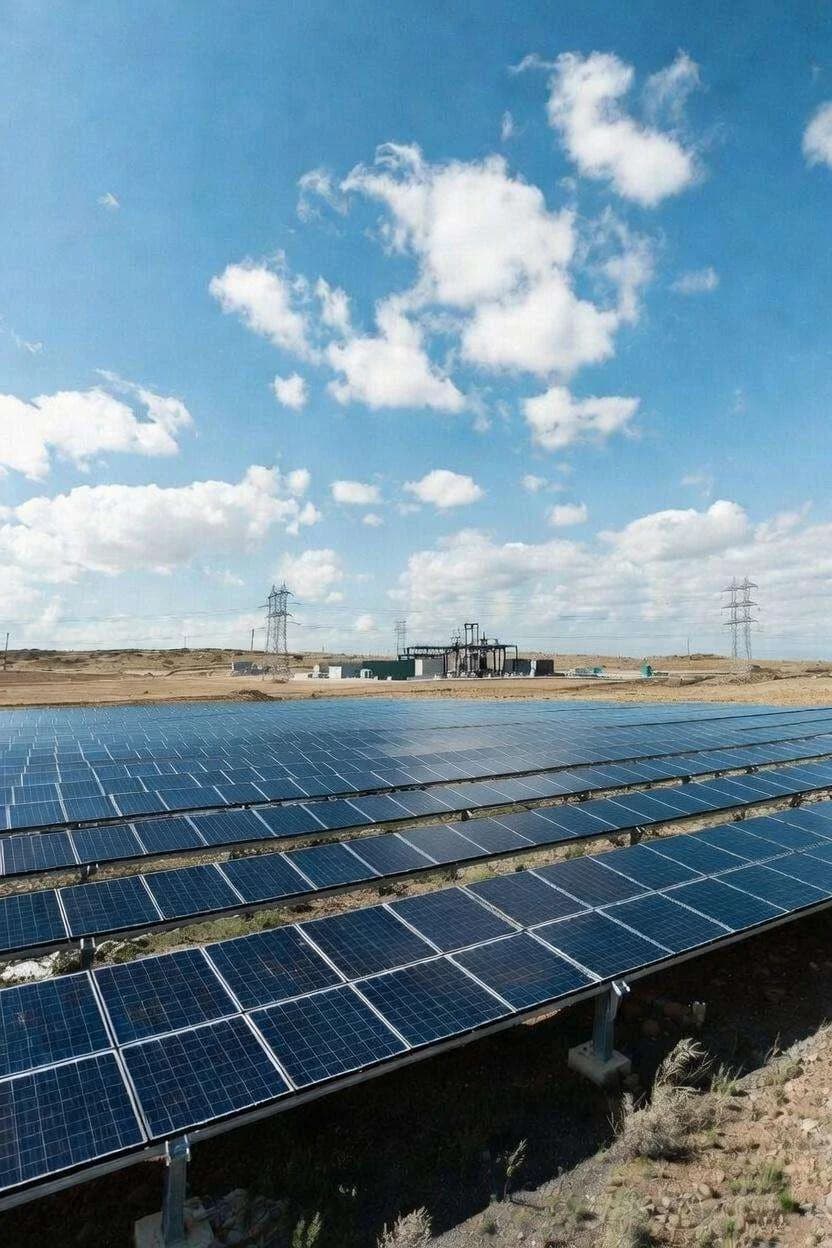 Solar farm with power infrastructure